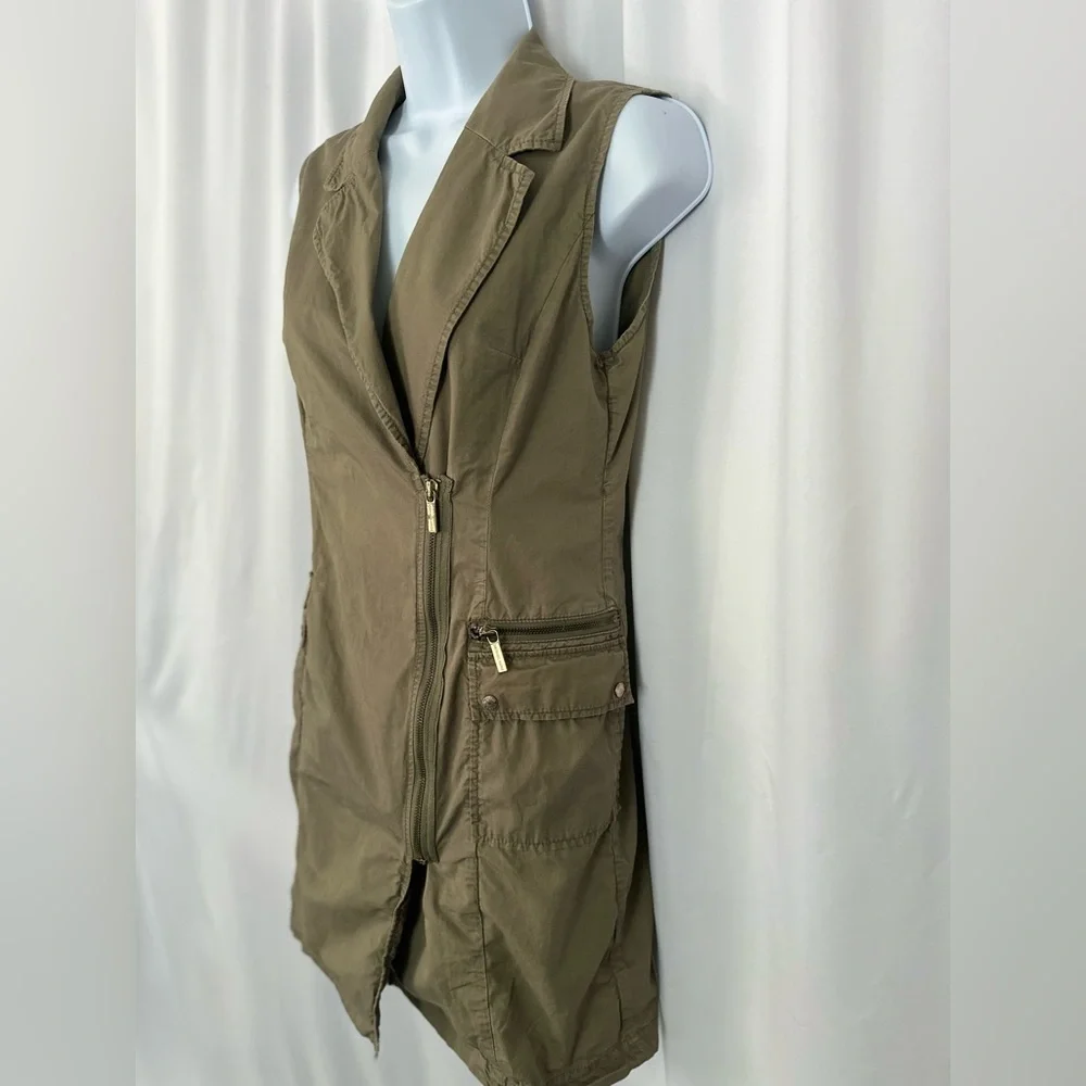 Michael Kors Olive Green Utility Vest Dress with Zip Front (1070)